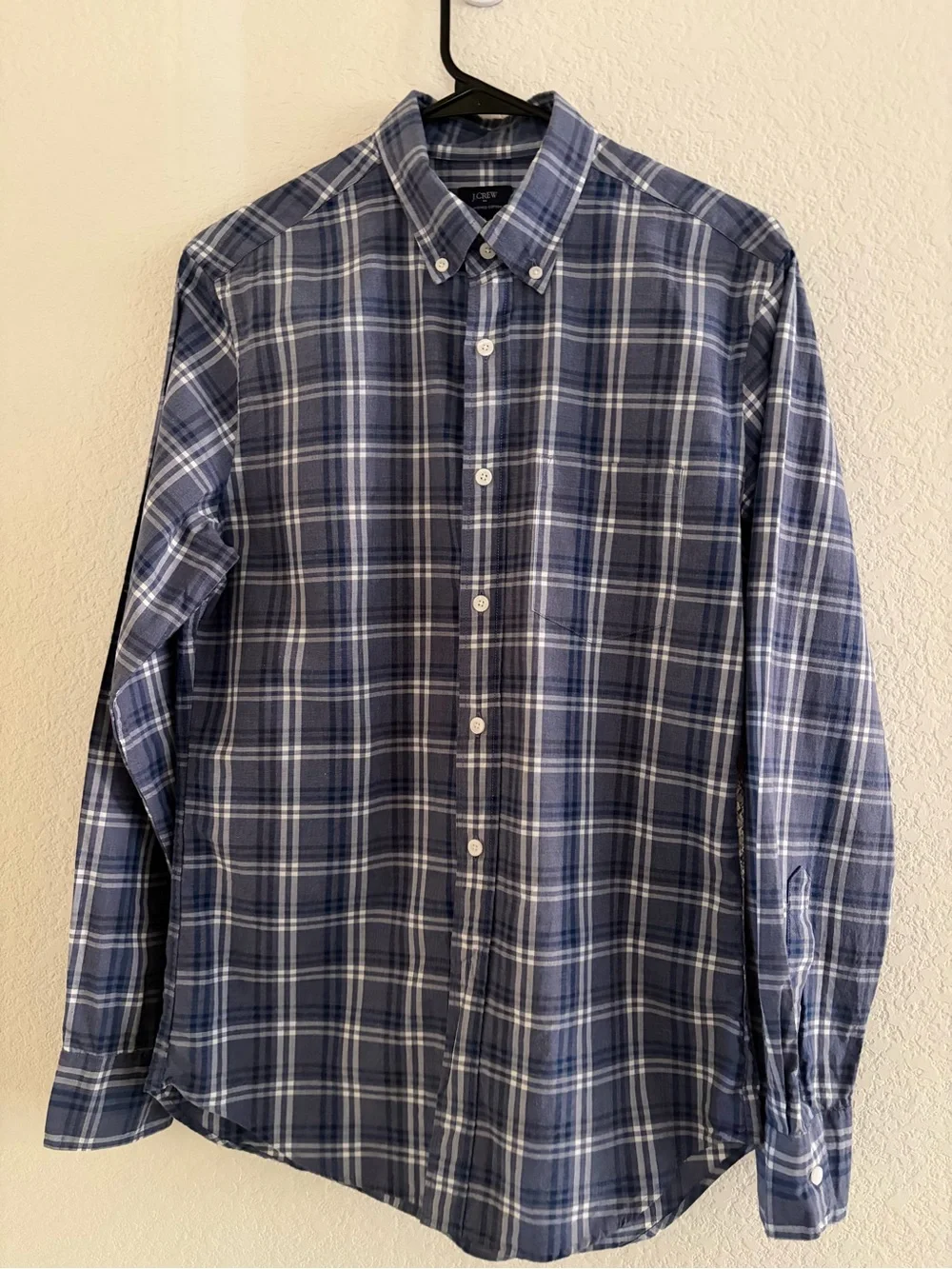 J. Crew Navy and White Plaid Button-Down Oxford Shirt